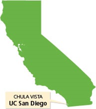 Map showing Chula Vista, California, UC San Diego 