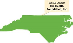 North Carolina map pinpointing Wilkes County and The Health Foundation, Inc.